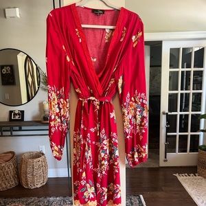 Sexy Red faux wrap front dress